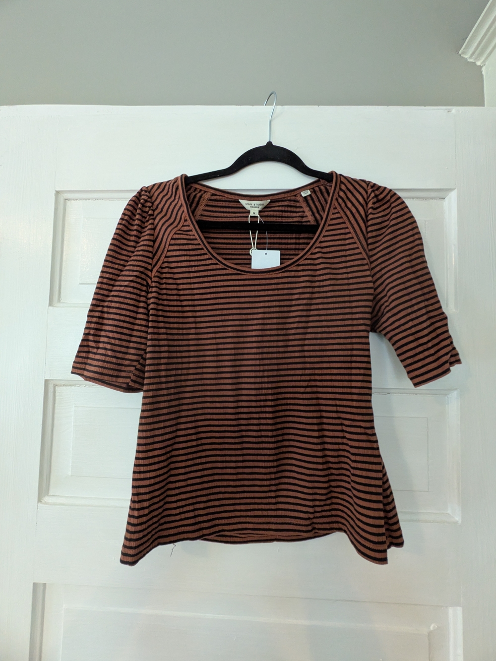 NWT Max Studio Rust + Black Striped Top